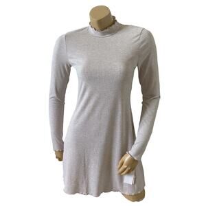 COPPER KEY Womens Size Small Tan White Striped Long Sleeve Mock Neck Dress NWT